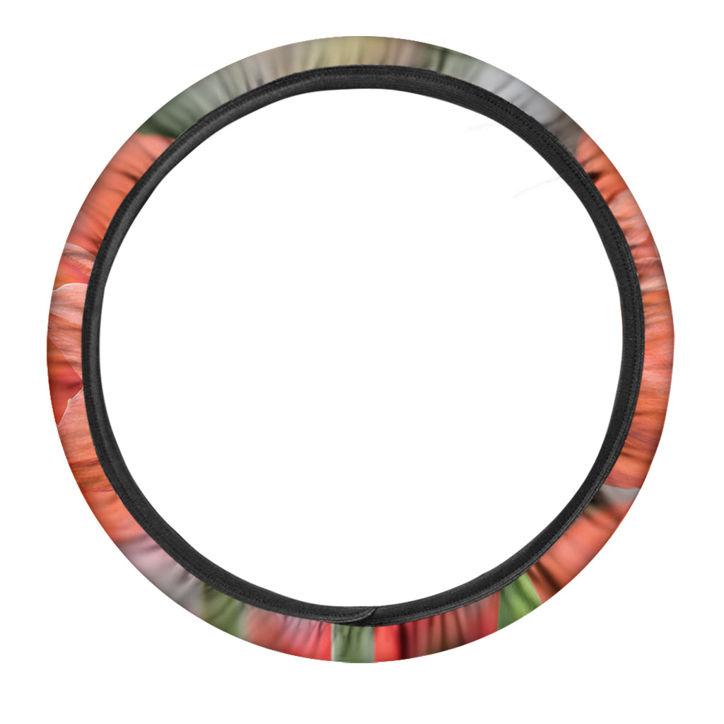 Orange Amaryllis Print Car Steering Wheel Cover