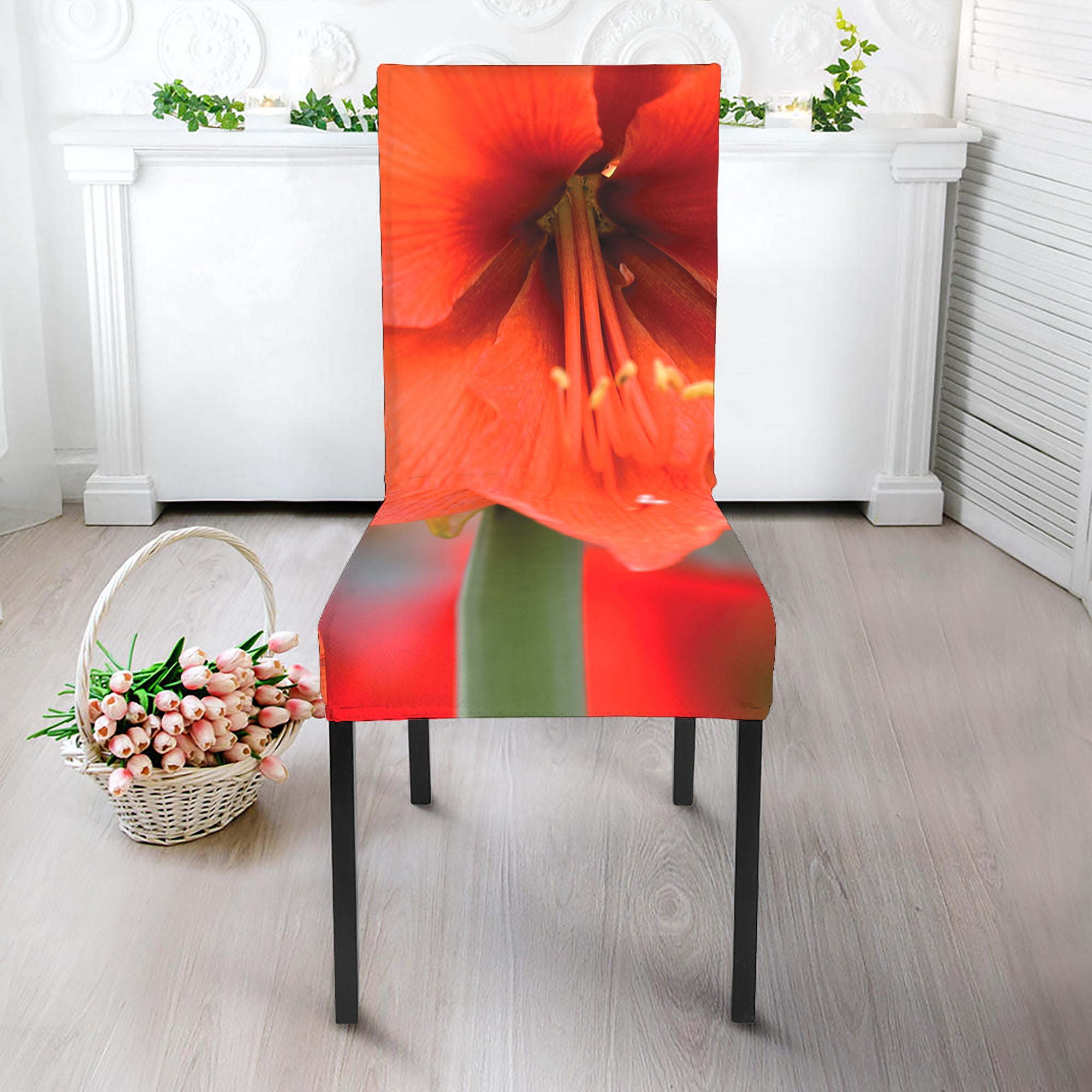 Orange Amaryllis Print Dining Chair Slipcover