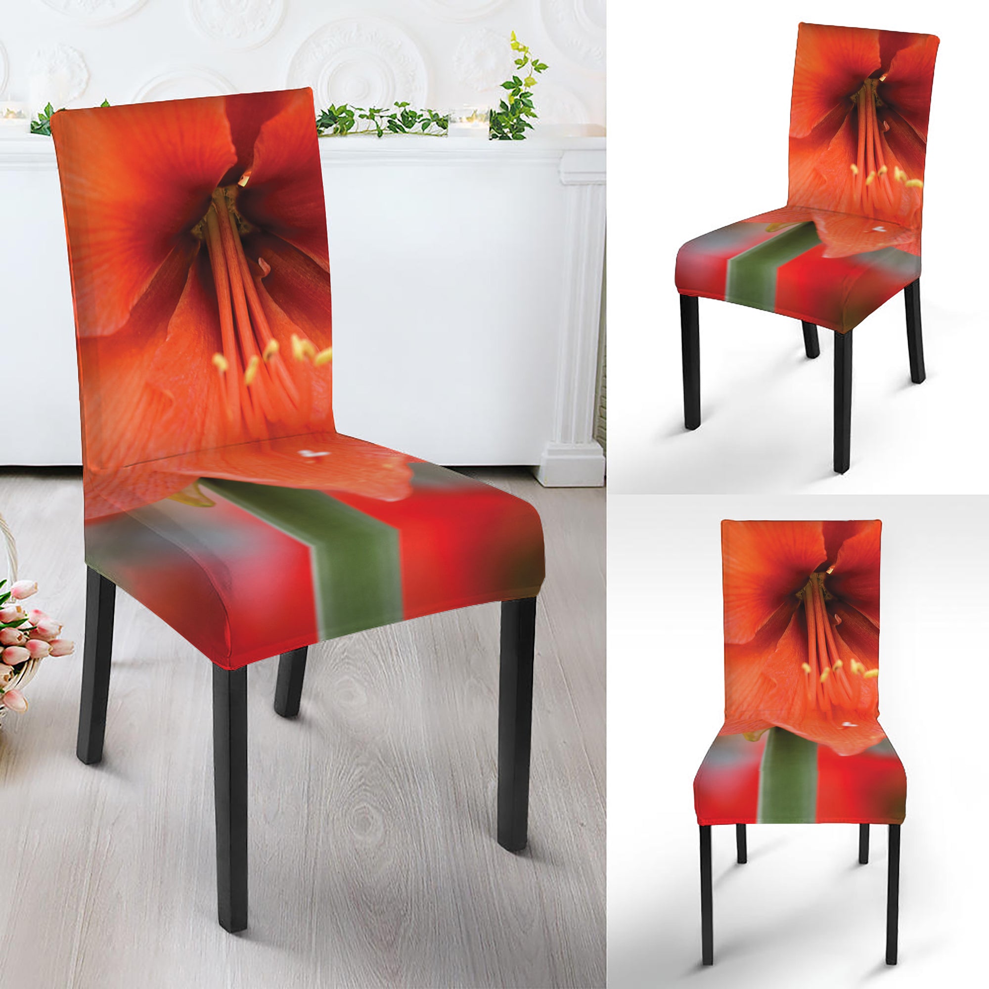 Orange Amaryllis Print Dining Chair Slipcover