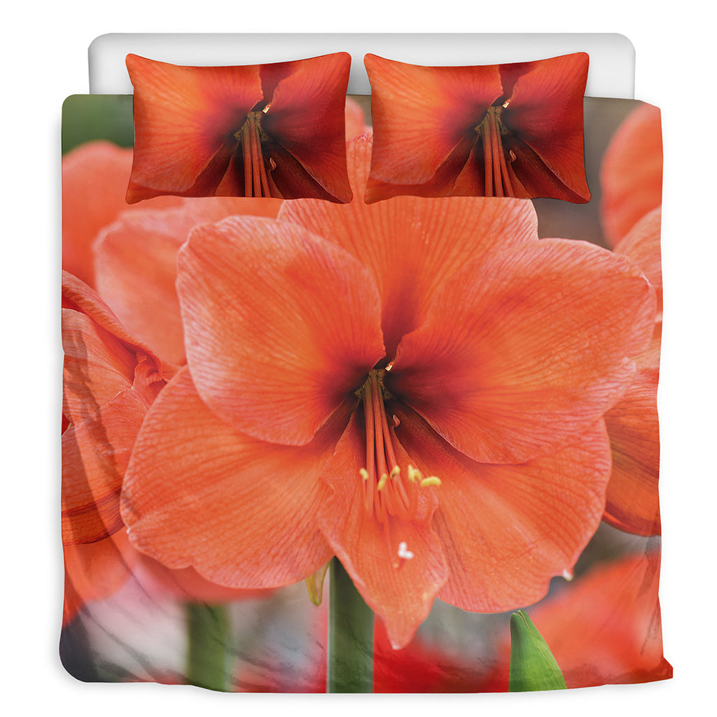 Orange Amaryllis Print Duvet Cover Bedding Set