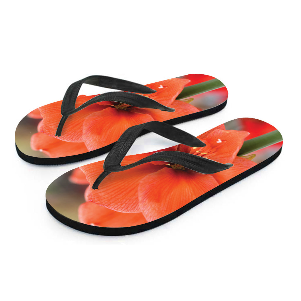 Orange Amaryllis Print Flip Flops