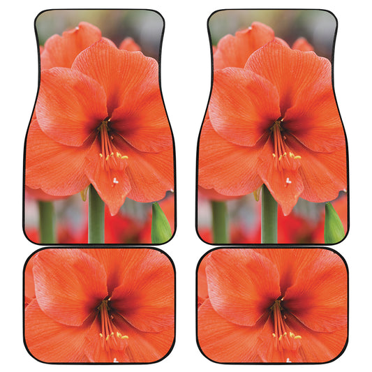 Orange Amaryllis Print Front and Back Car Floor Mats
