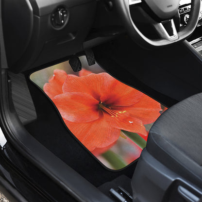 Orange Amaryllis Print Front and Back Car Floor Mats