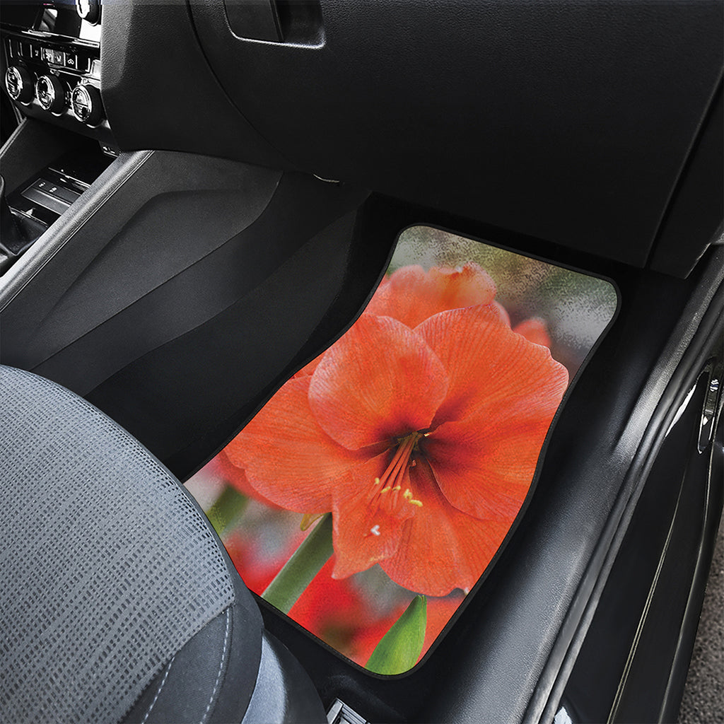 Orange Amaryllis Print Front and Back Car Floor Mats