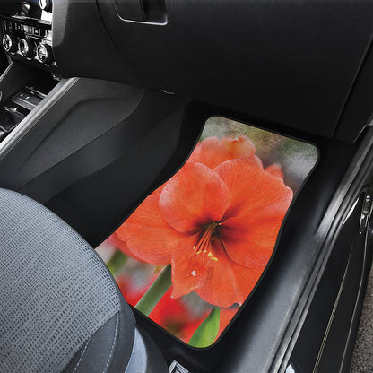 Orange Amaryllis Print Front and Back Car Floor Mats