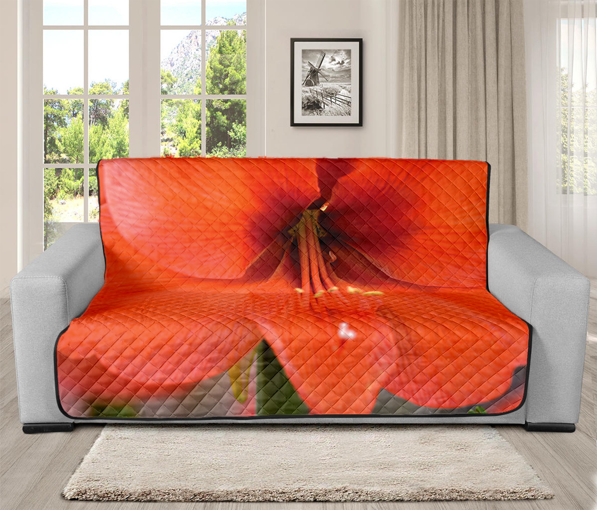 Orange Amaryllis Print Futon Protector