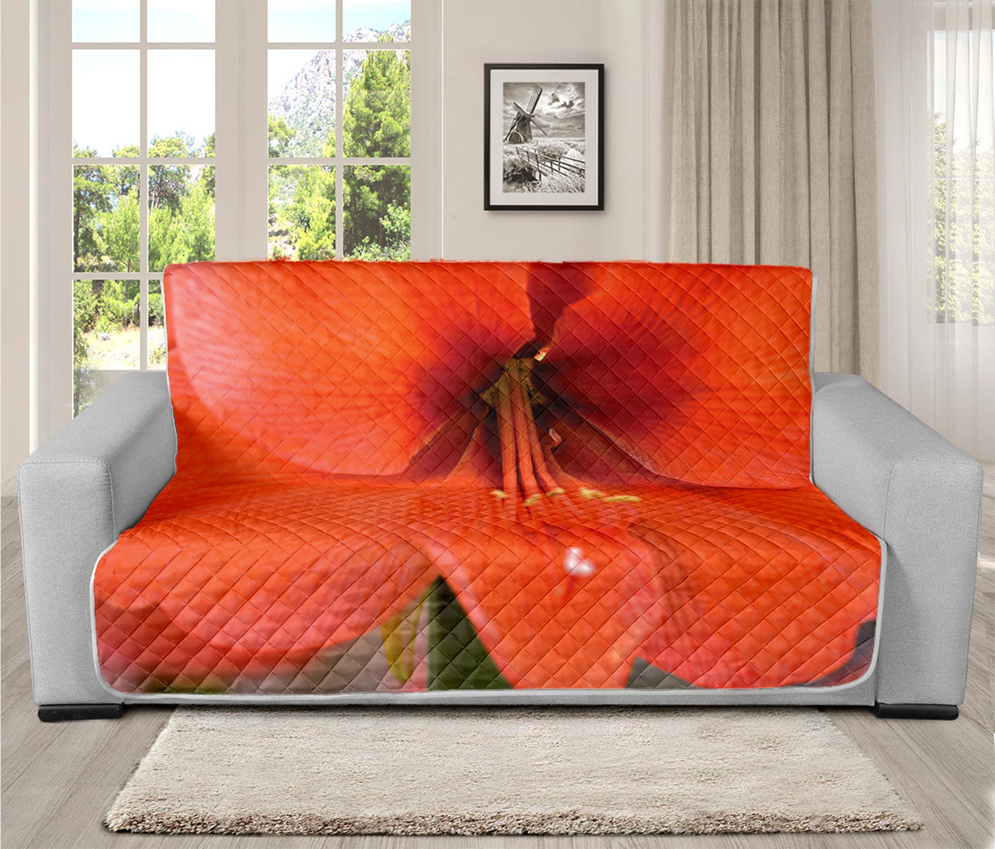 Orange Amaryllis Print Futon Protector