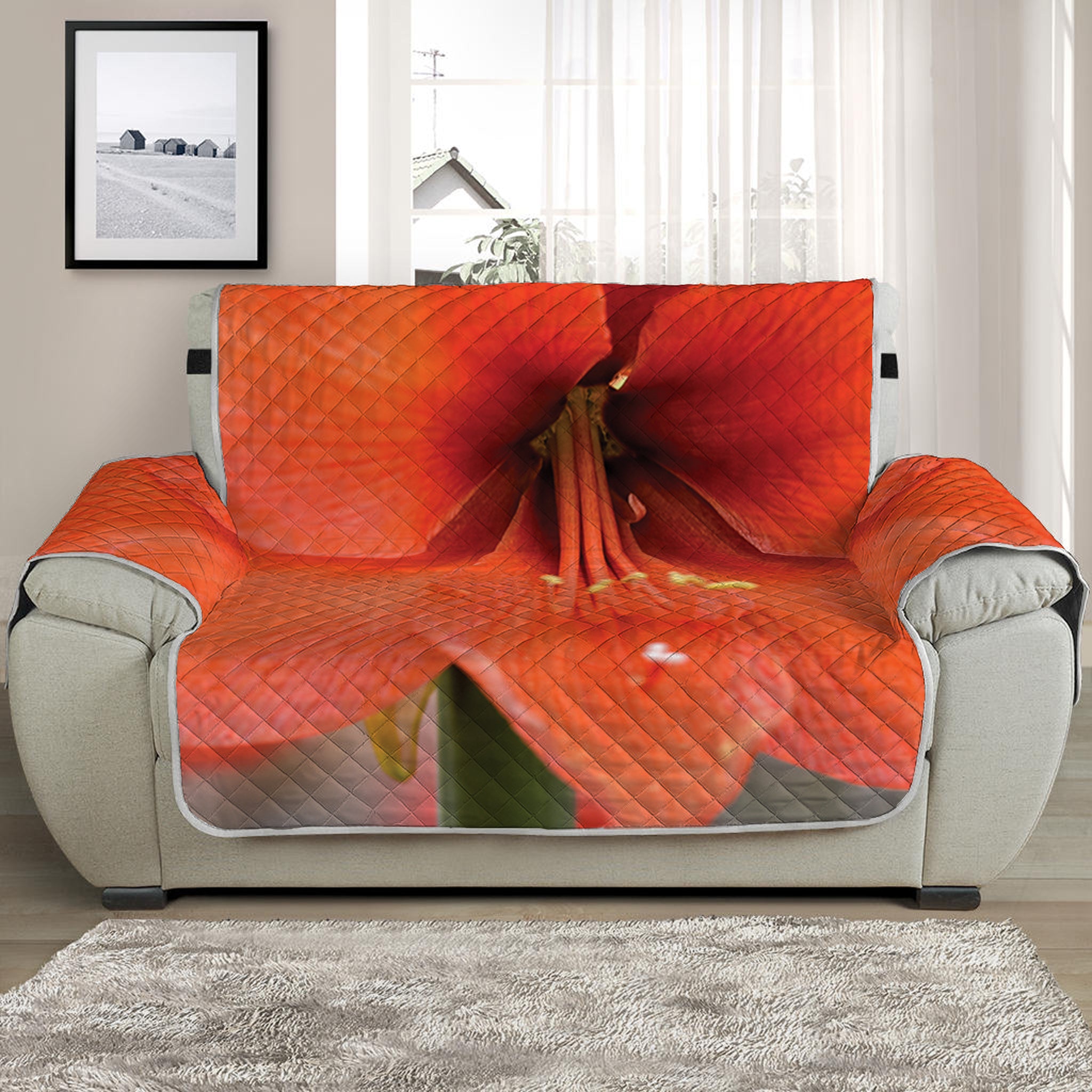 Orange Amaryllis Print Half Sofa Protector