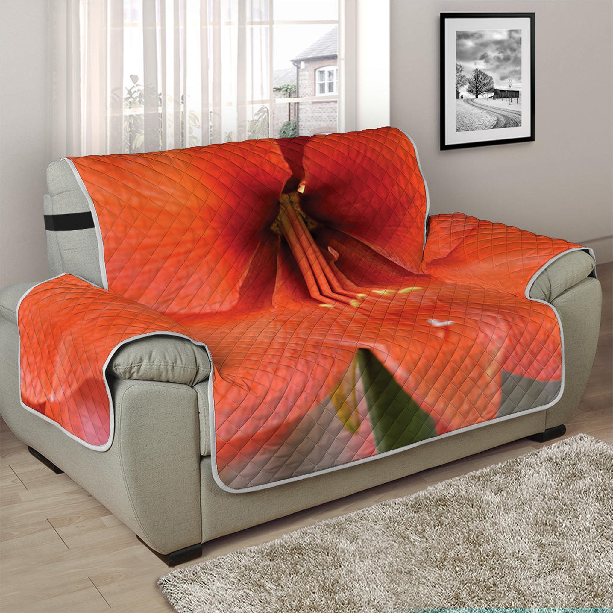 Orange Amaryllis Print Half Sofa Protector