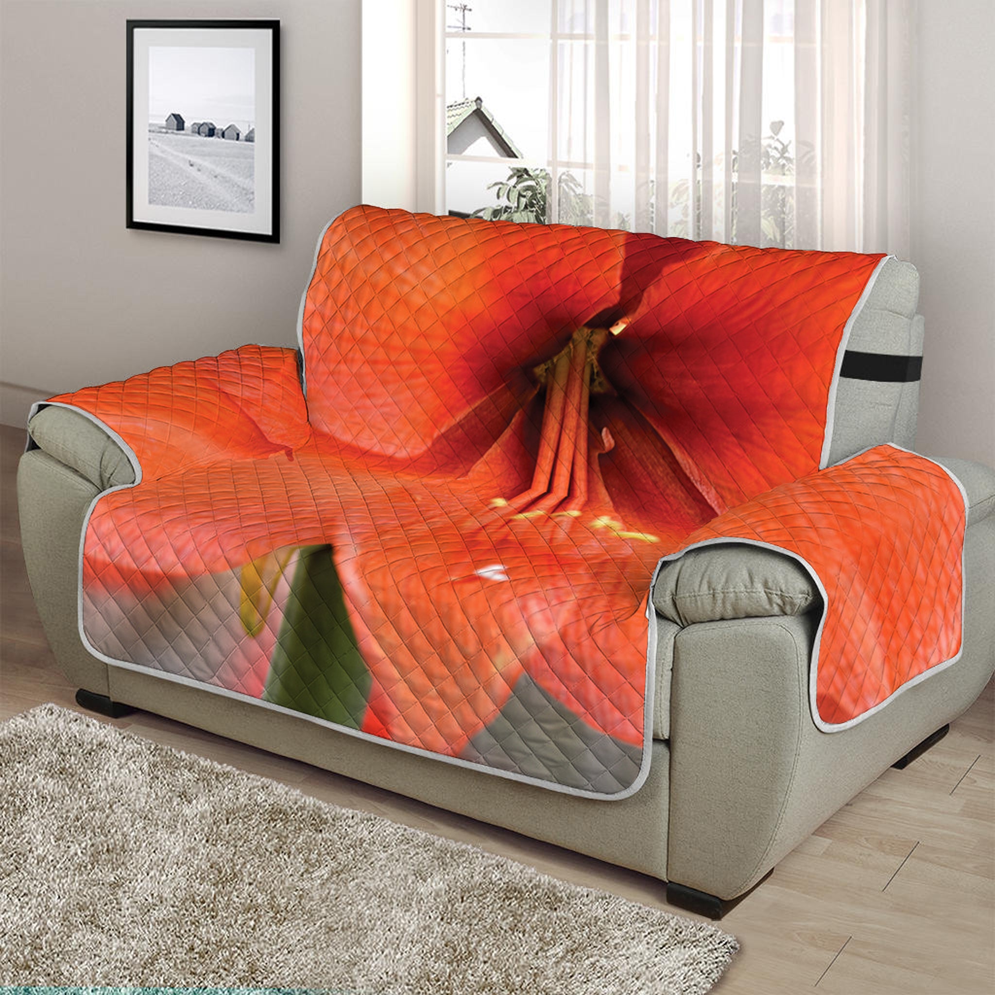 Orange Amaryllis Print Half Sofa Protector