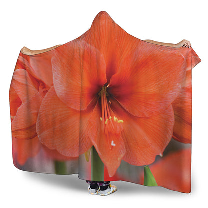 Orange Amaryllis Print Hooded Blanket