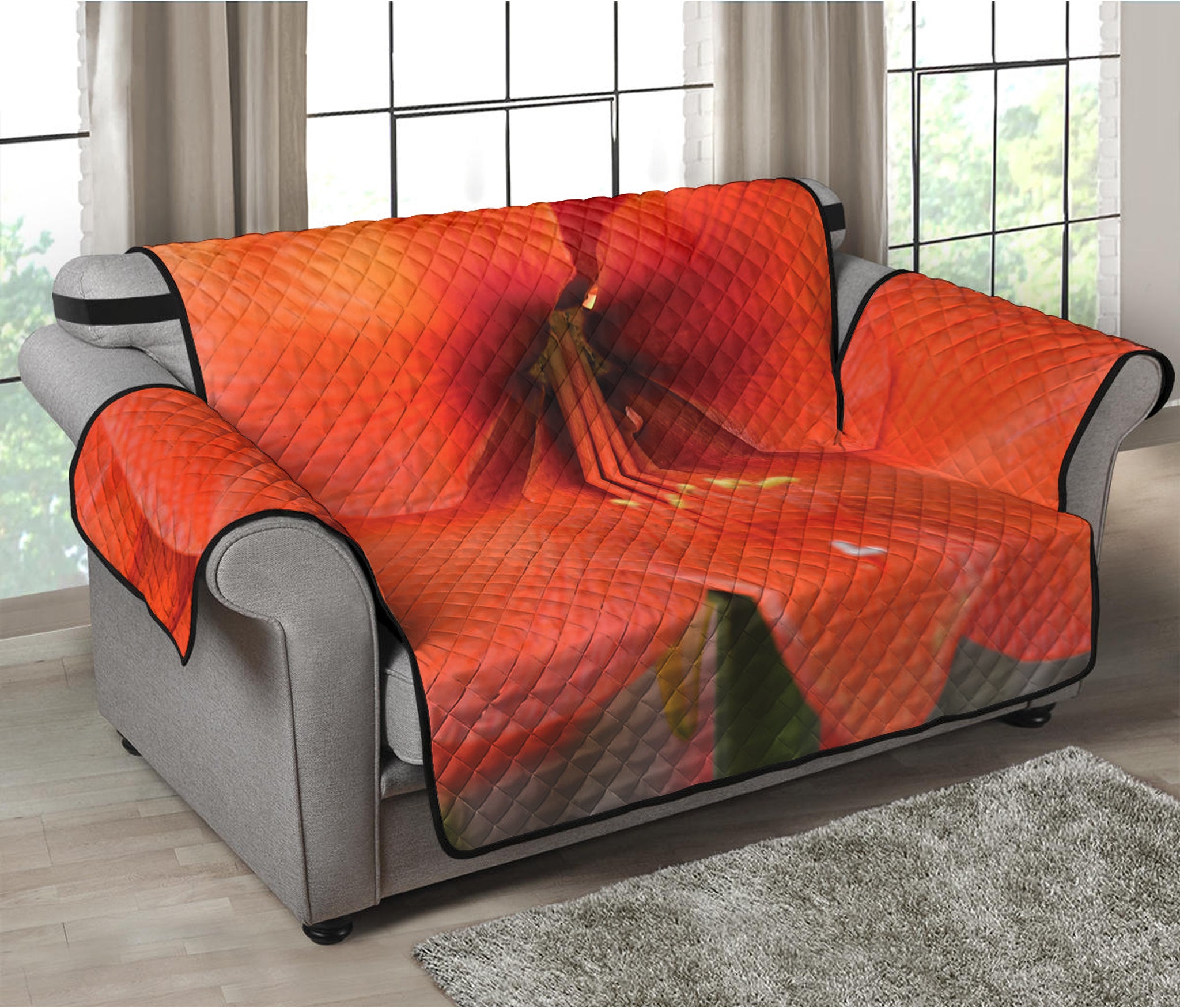 Orange Amaryllis Print Loveseat Protector