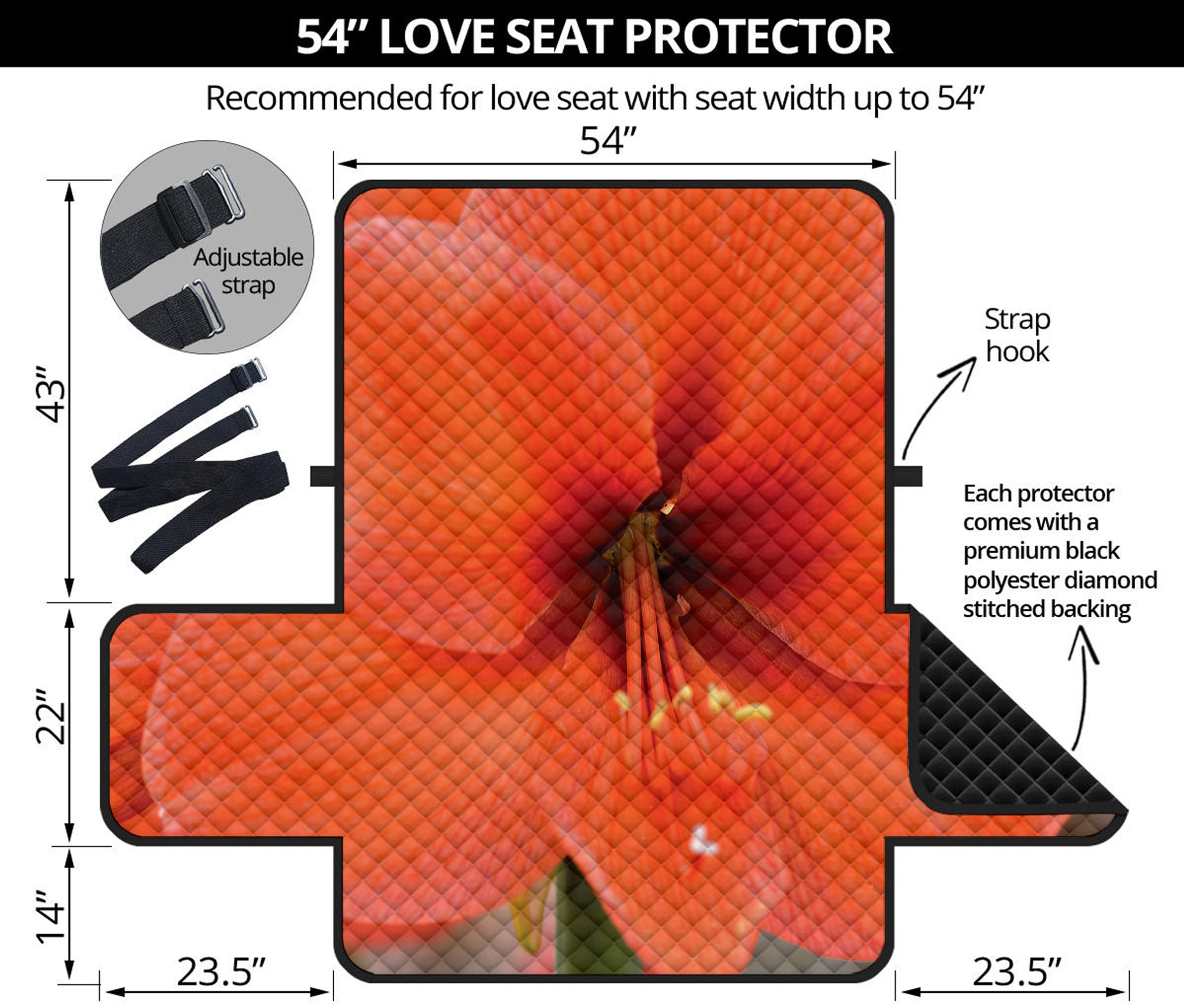 Orange Amaryllis Print Loveseat Protector