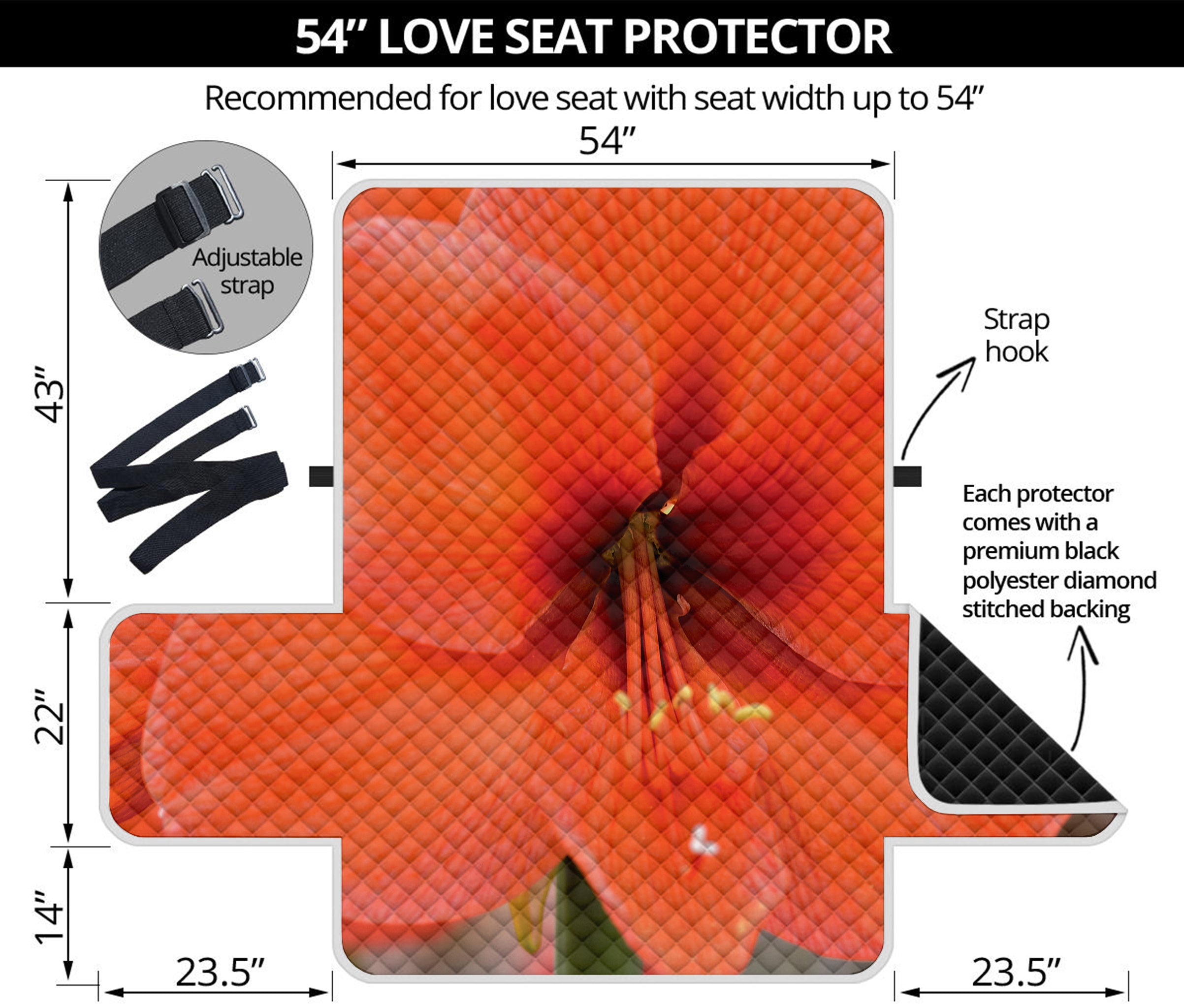 Orange Amaryllis Print Loveseat Protector