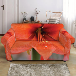 Orange Amaryllis Print Loveseat Slipcover