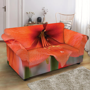 Orange Amaryllis Print Loveseat Slipcover