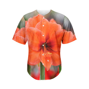 Orange Amaryllis Print Men's Baseball Jersey