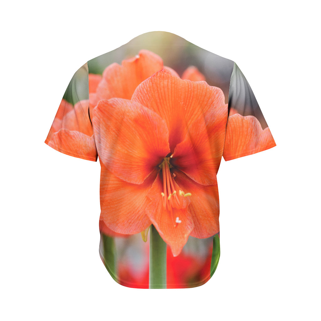 Orange Amaryllis Print Men's Baseball Jersey