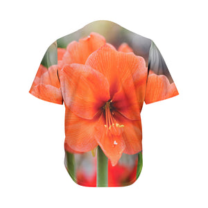 Orange Amaryllis Print Men's Baseball Jersey