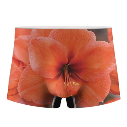 Orange Amaryllis Print Men's Boxer Briefs