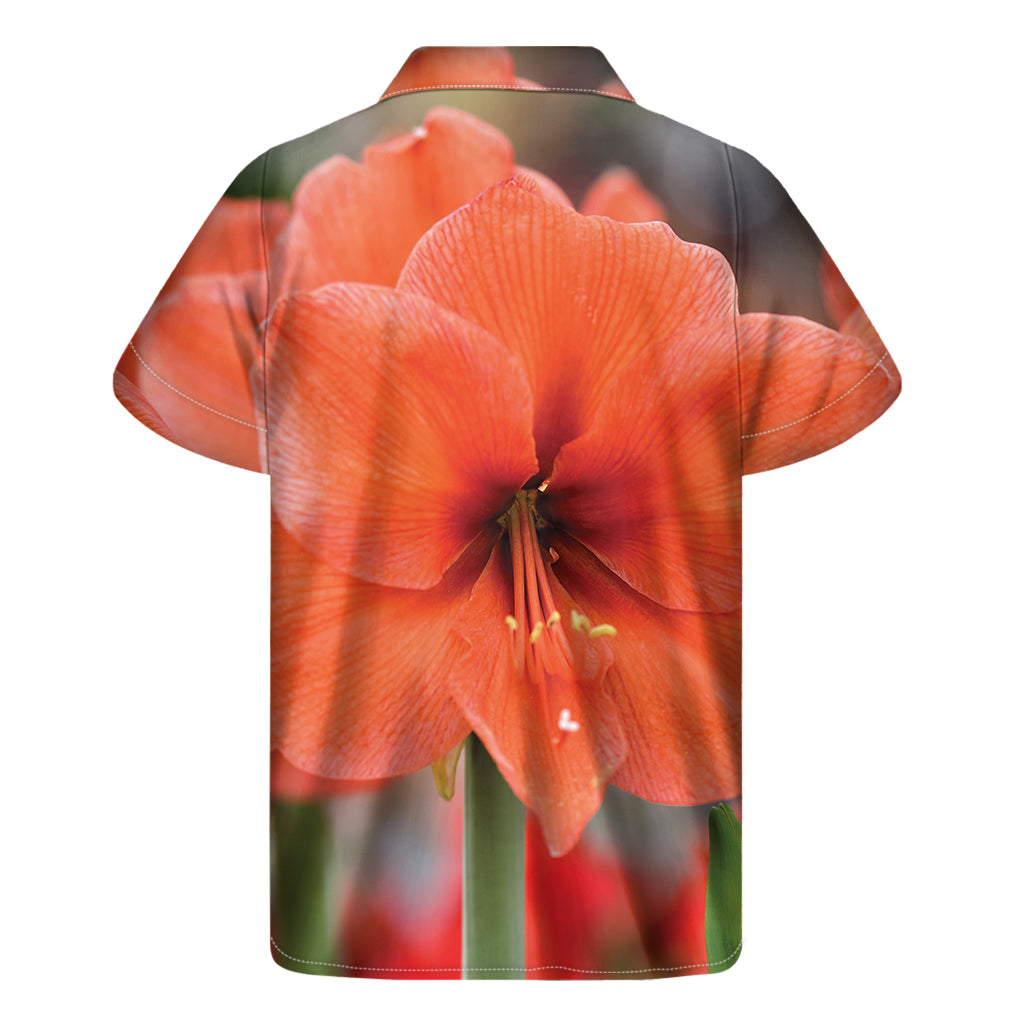 Orange Amaryllis Print Men's Short Sleeve Shirt