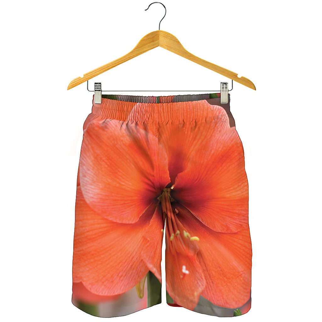 Orange Amaryllis Print Men's Shorts