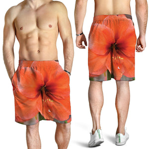 Orange Amaryllis Print Men's Shorts