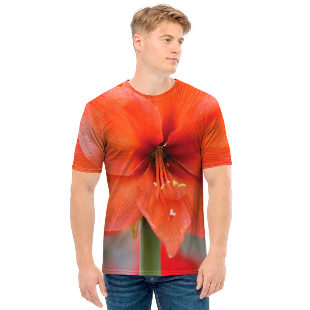 Orange Amaryllis Print Men's T-Shirt