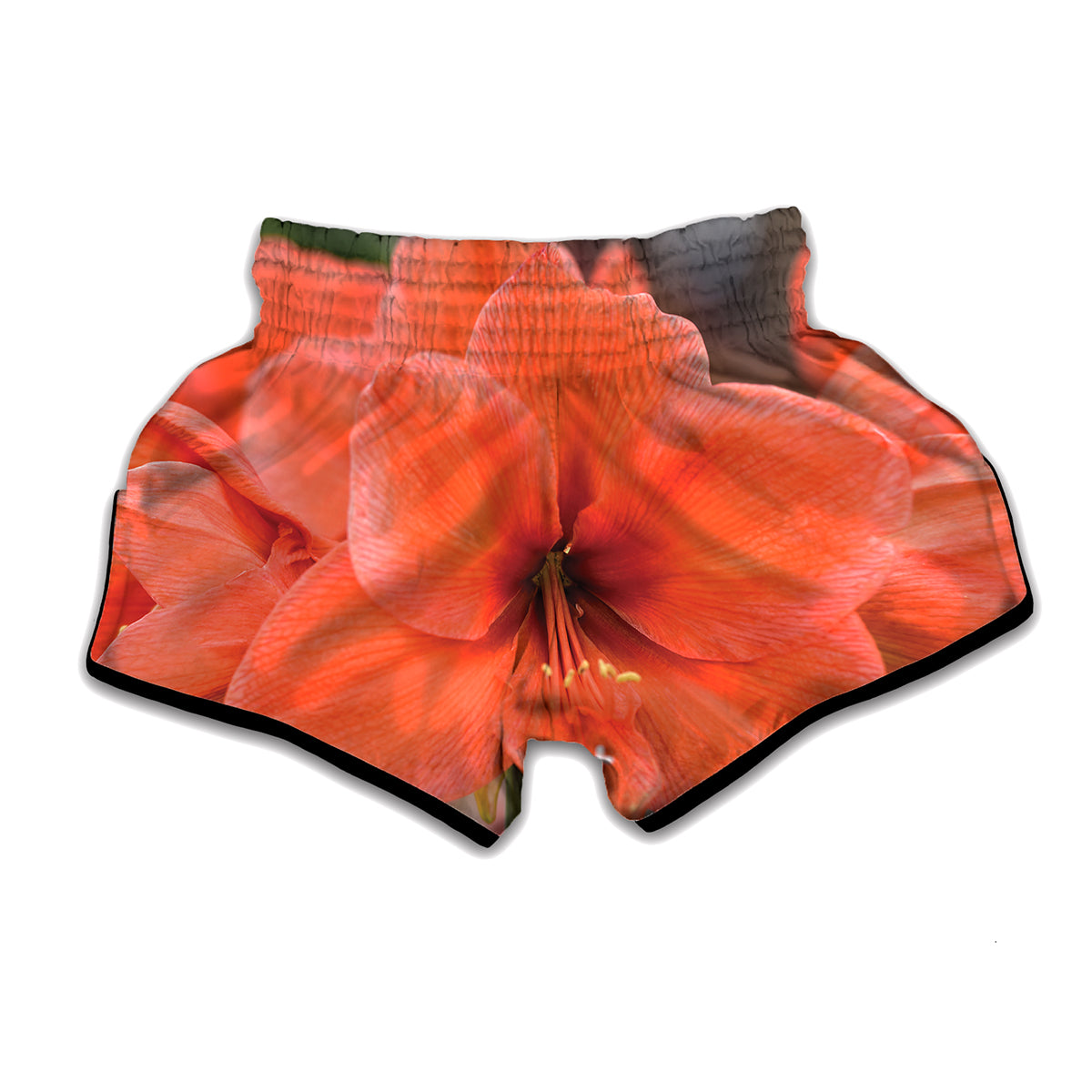 Orange Amaryllis Print Muay Thai Boxing Shorts