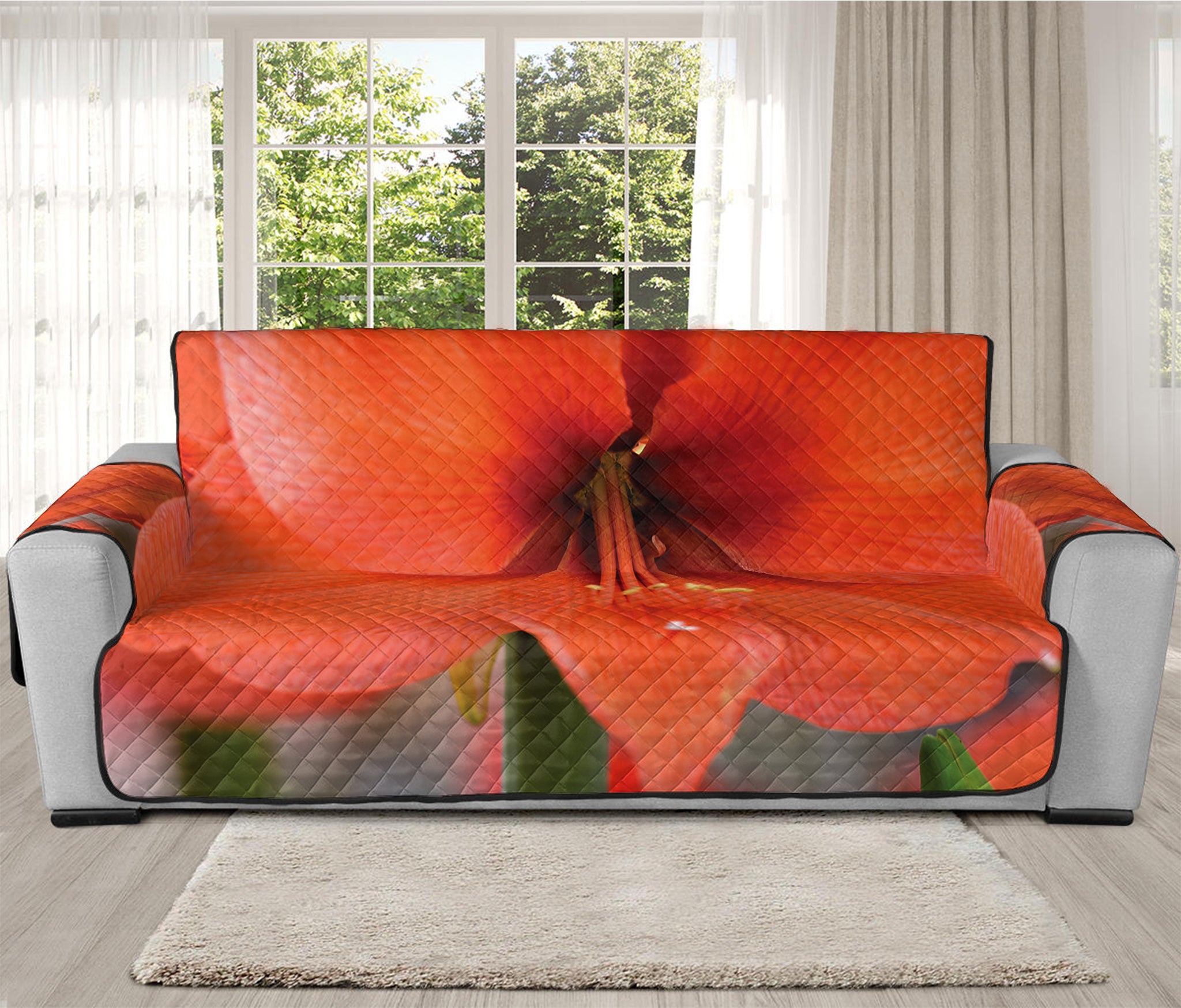 Orange Amaryllis Print Oversized Sofa Protector