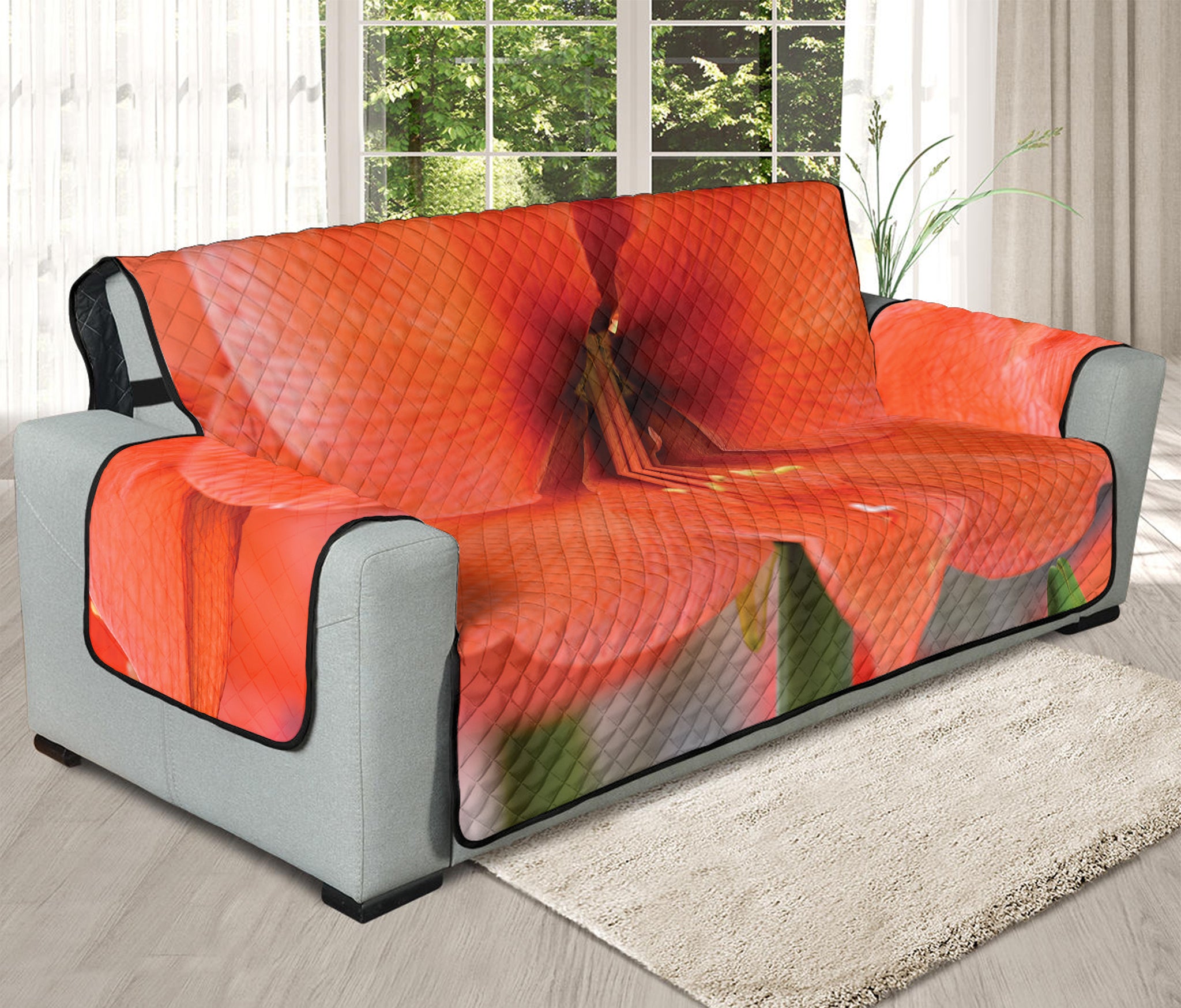 Orange Amaryllis Print Oversized Sofa Protector