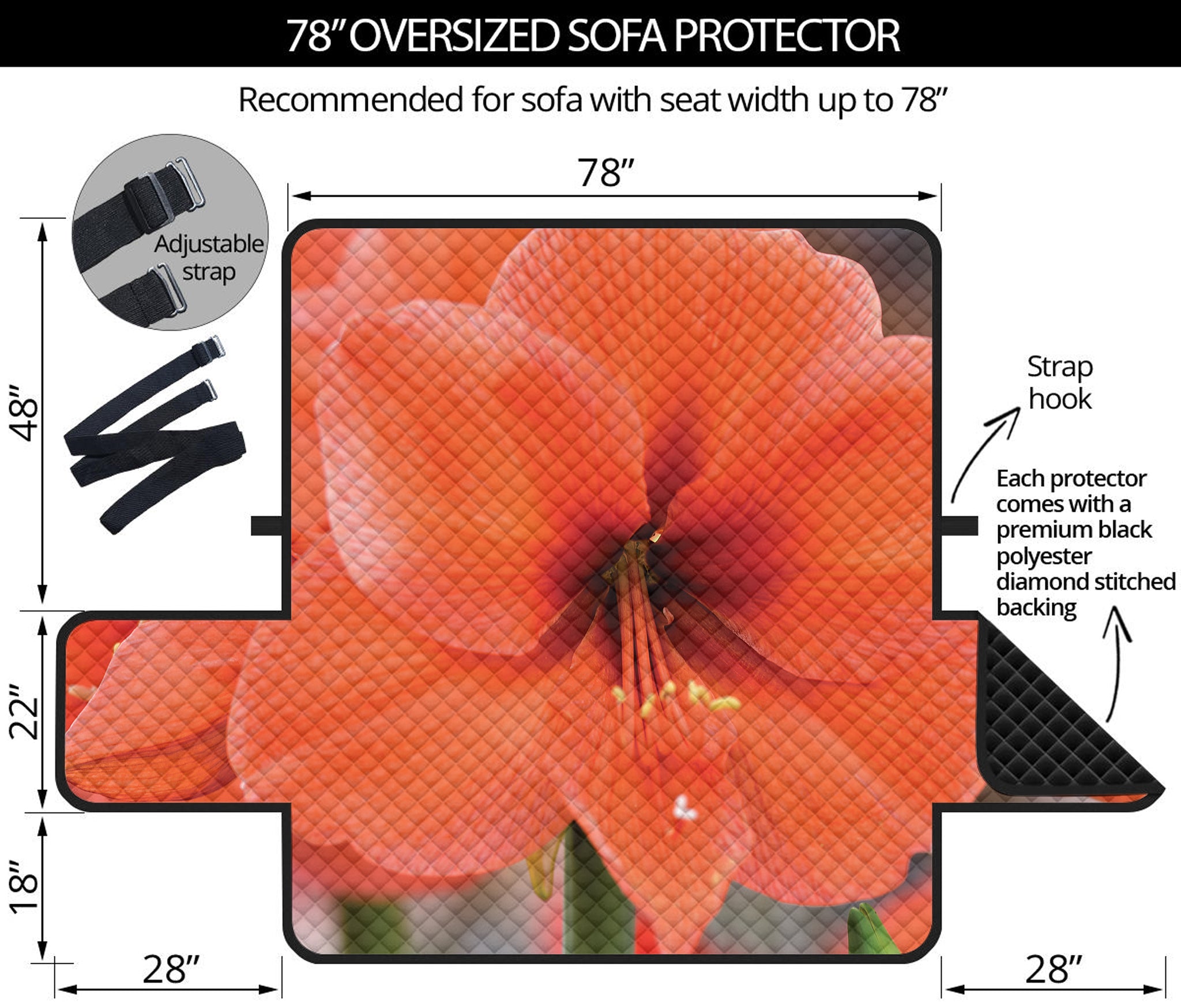 Orange Amaryllis Print Oversized Sofa Protector