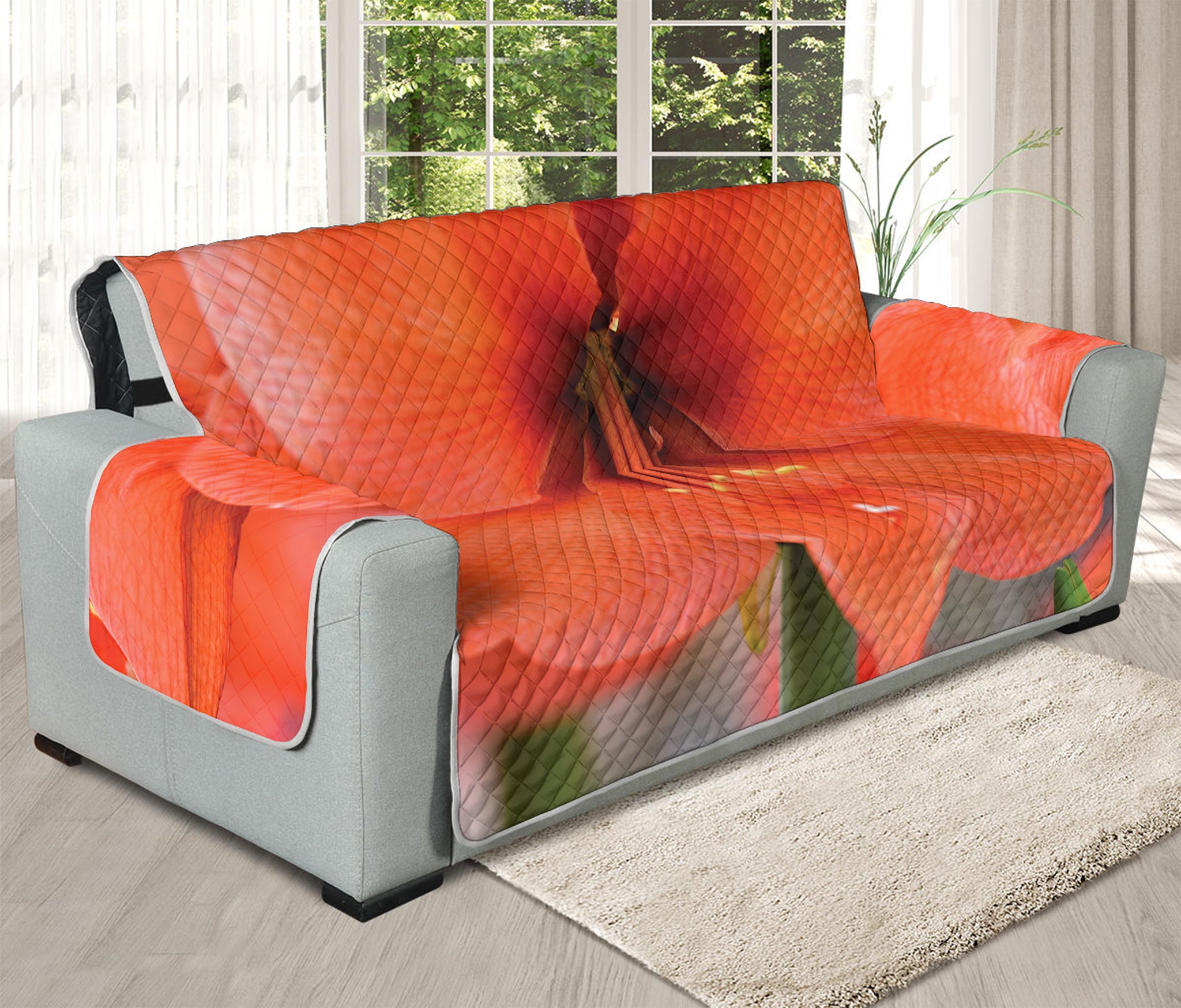 Orange Amaryllis Print Oversized Sofa Protector