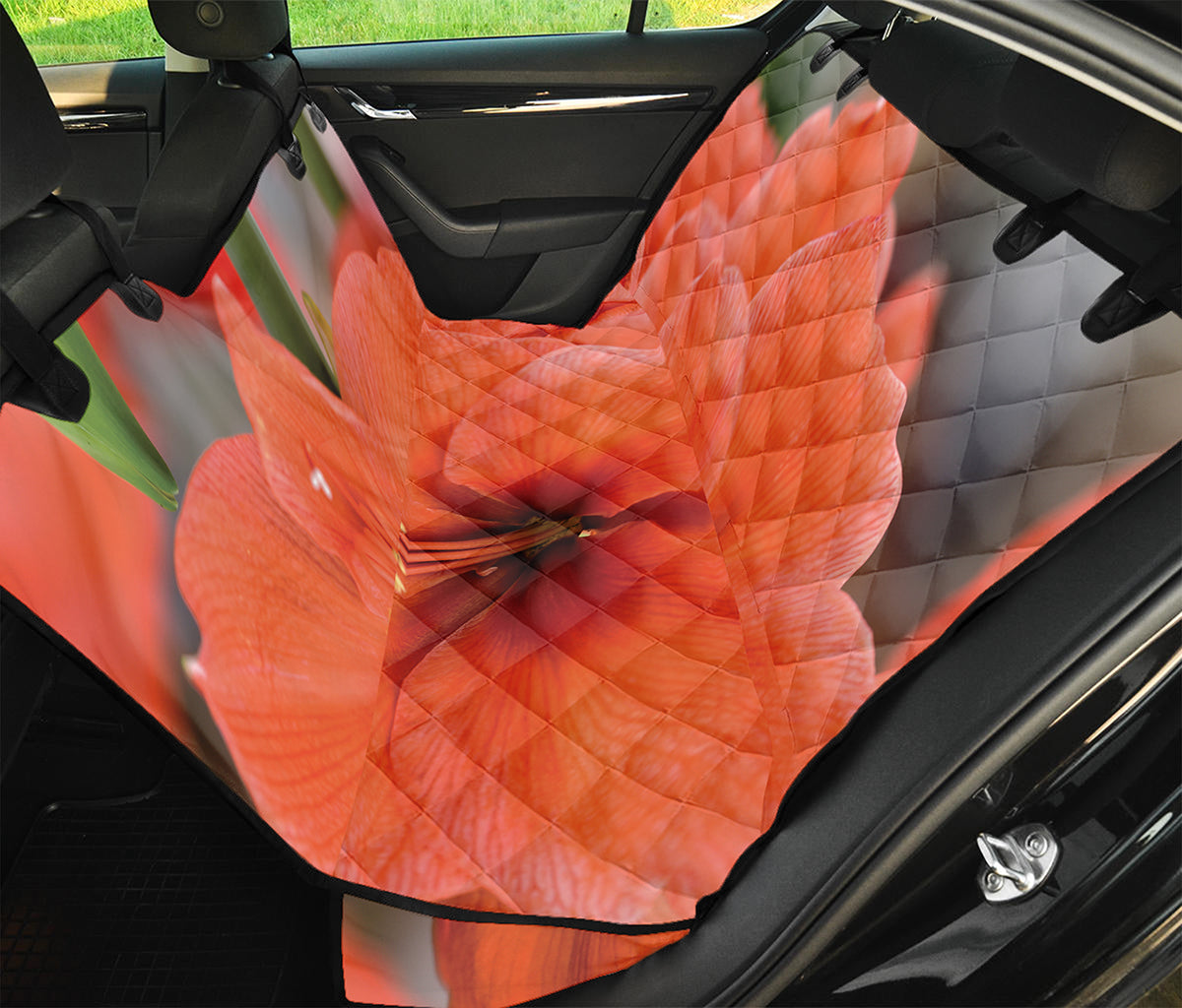 Orange Amaryllis Print Pet Car Back Seat Cover