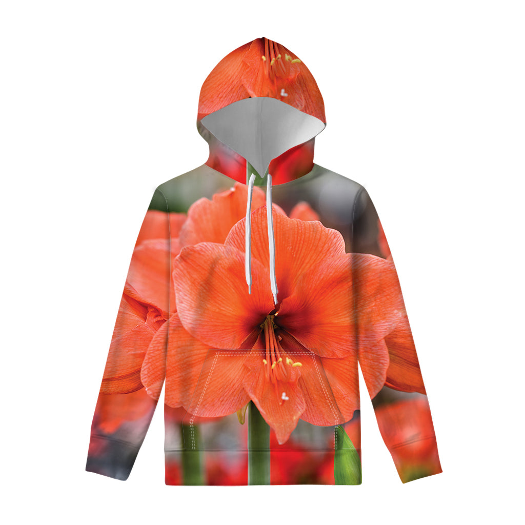 Orange Amaryllis Print Pullover Hoodie