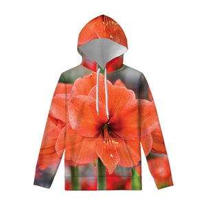 Orange Amaryllis Print Pullover Hoodie