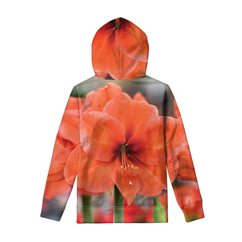 Orange Amaryllis Print Pullover Hoodie