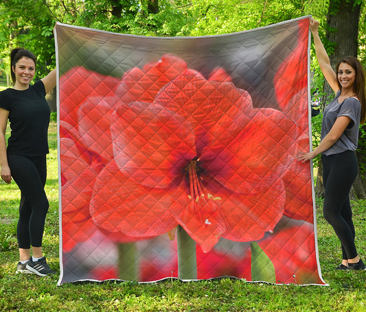 Orange Amaryllis Print Quilt