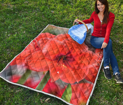 Orange Amaryllis Print Quilt