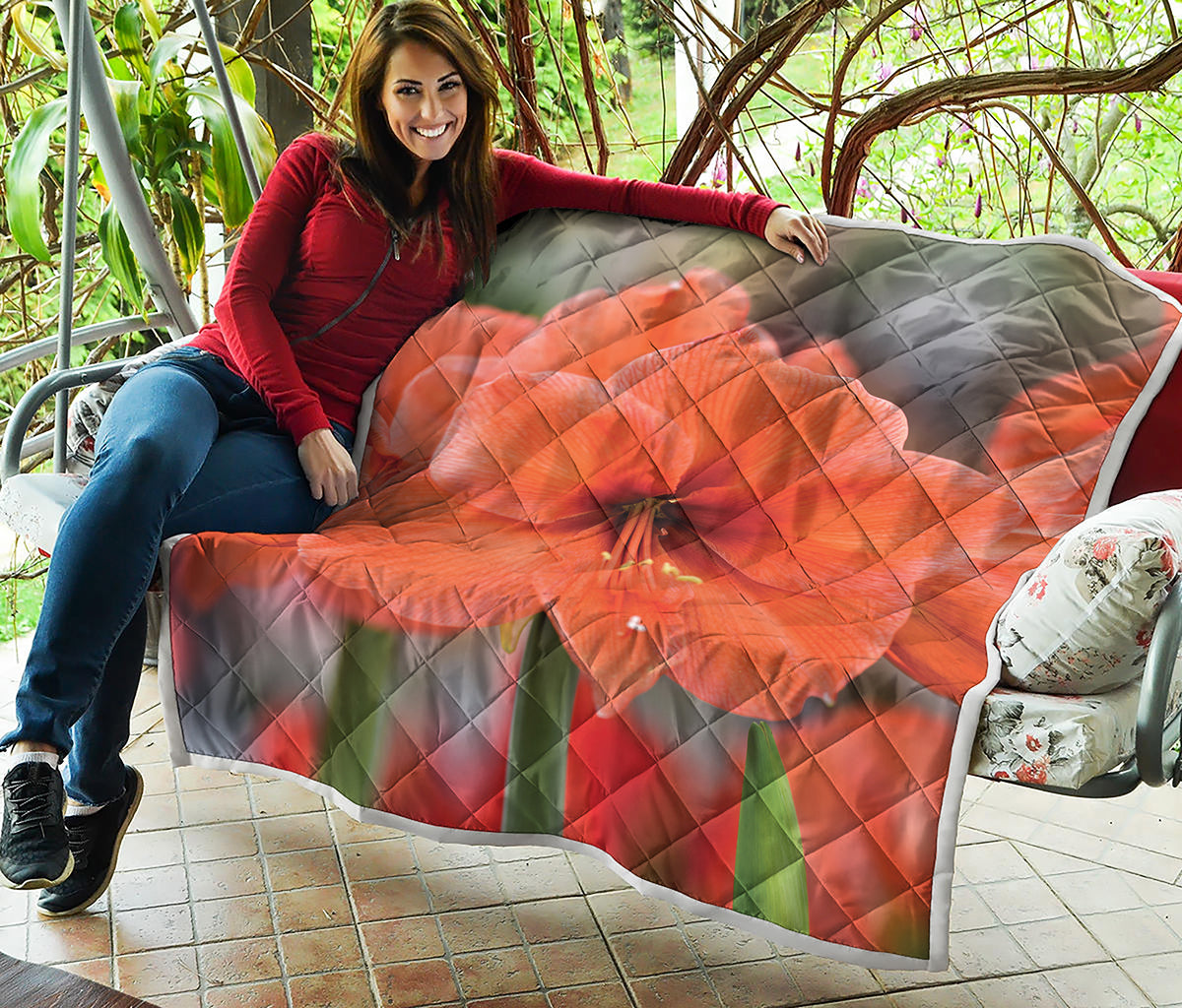 Orange Amaryllis Print Quilt