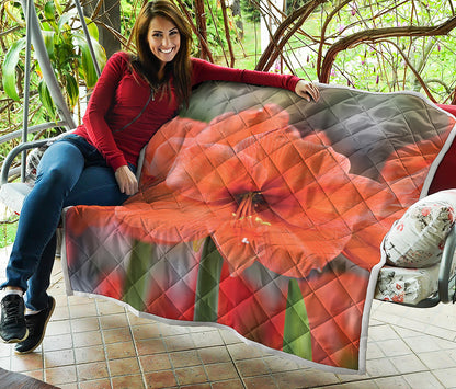 Orange Amaryllis Print Quilt