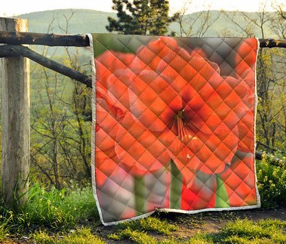 Orange Amaryllis Print Quilt