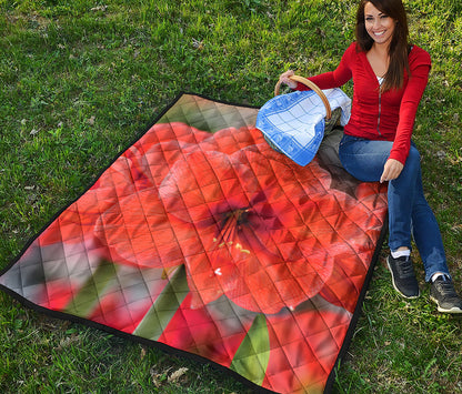 Orange Amaryllis Print Quilt