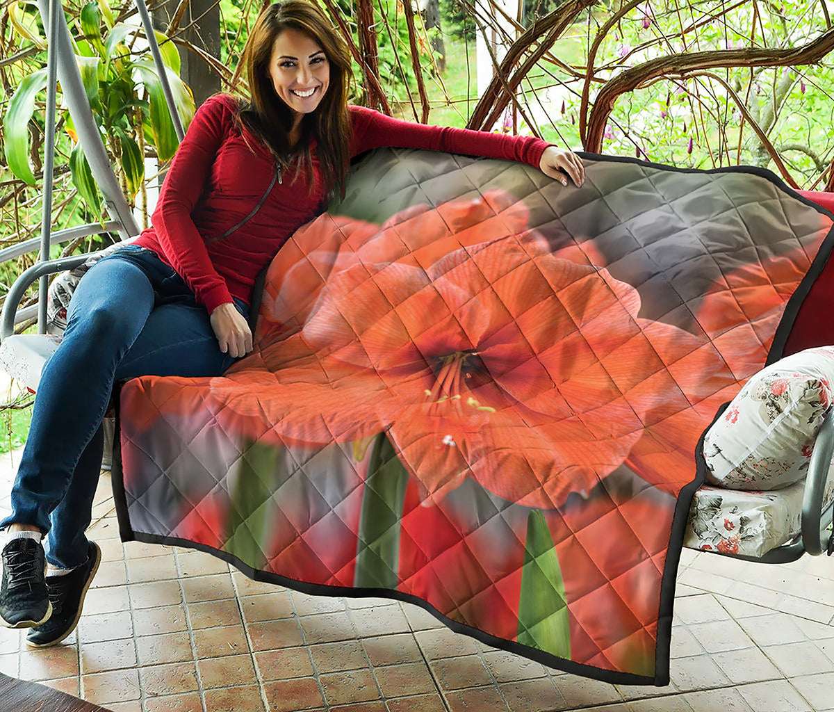 Orange Amaryllis Print Quilt