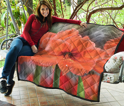 Orange Amaryllis Print Quilt