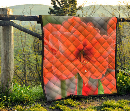 Orange Amaryllis Print Quilt