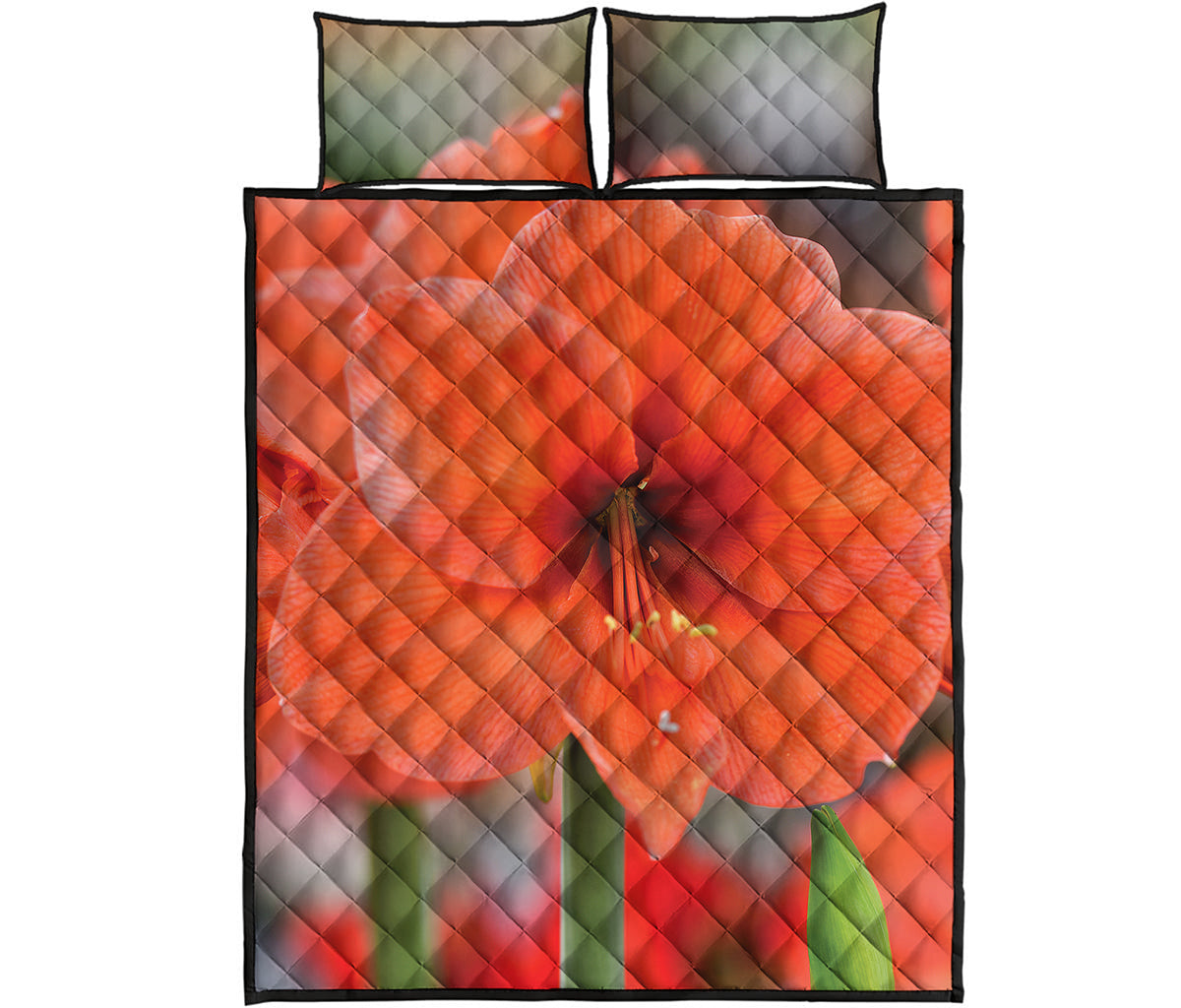Orange Amaryllis Print Quilt Bed Set