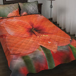 Orange Amaryllis Print Quilt Bed Set