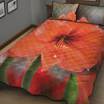 Orange Amaryllis Print Quilt Bed Set