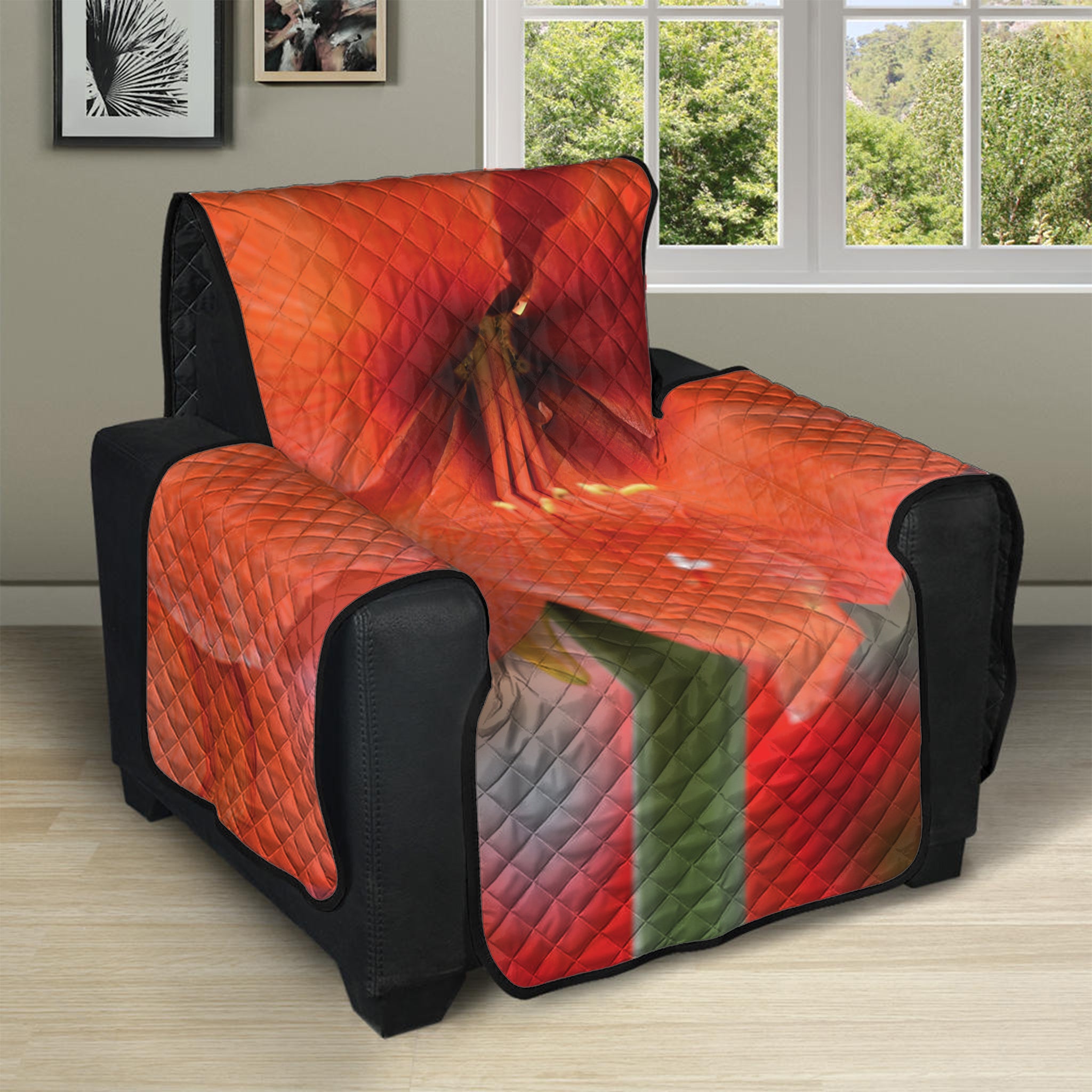 Orange Amaryllis Print Recliner Protector